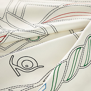 Quadrige au Fil embroidered dossard scarf - White | Hermès Canada